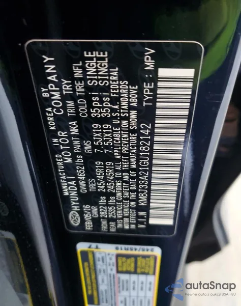 2016 Hyundai Tucson Limited from USA, damaged, VIN KM8J33A21GU182142